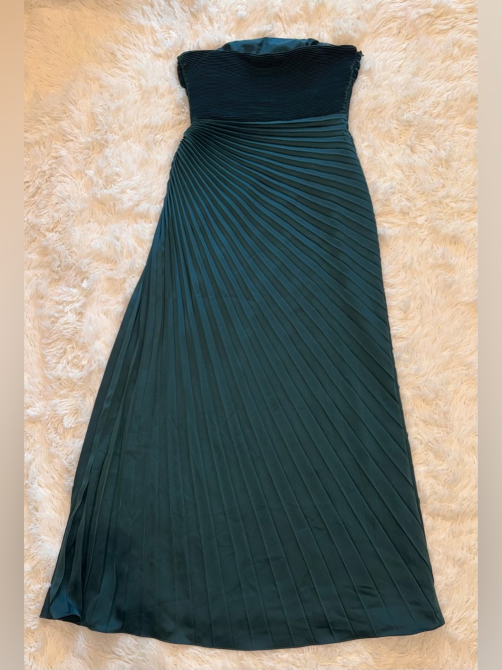 NEW Dress The Population Kinley Accordion Pleated Strapless Green pine sz L - Picture 7 of 9